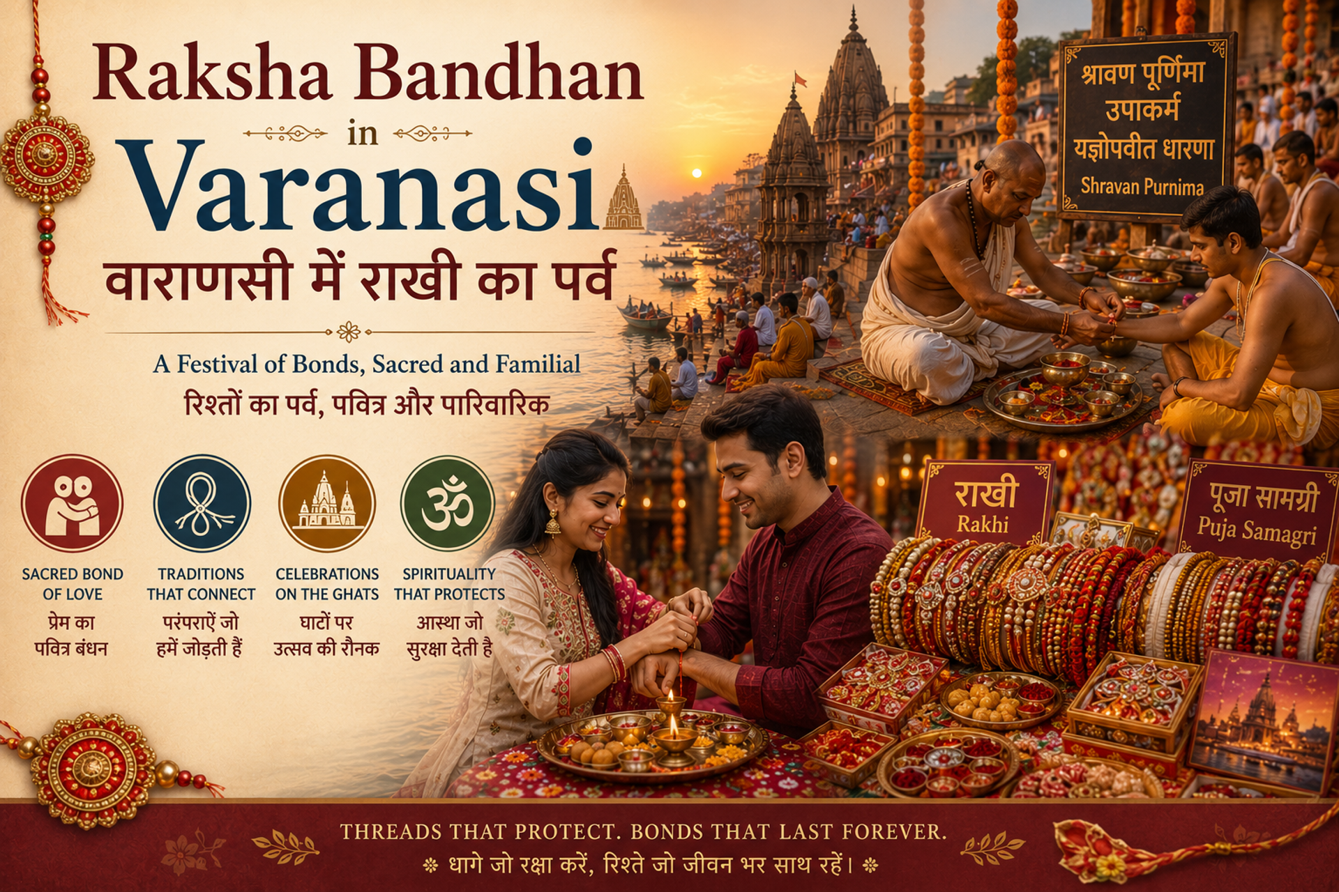 वाराणसी में रक्षाबंधन 2026: राखी का बंधन, श्रावण पूर्णिमा और काशी के जनेऊ अनुष्ठान