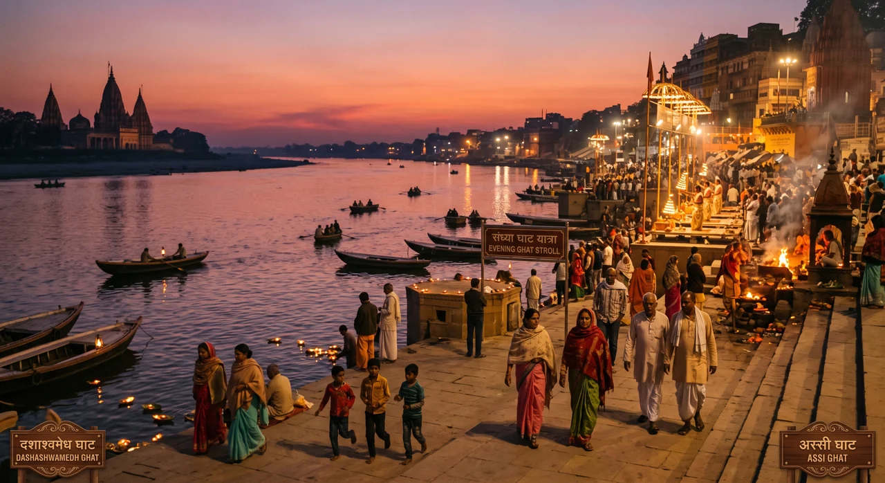Enjoy a Tranquil Evening Stroll on Varanasi's Ghats