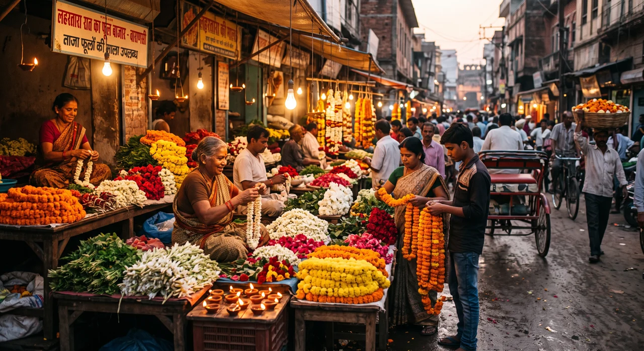 Experience Varanasi's Nighttime Flower Market Magic