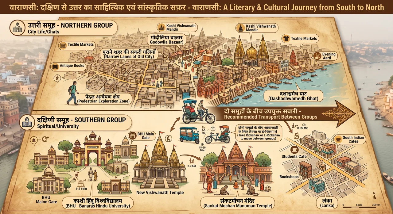 इस यात्रा को दो शहर-क्षेत्रों में बाँटें